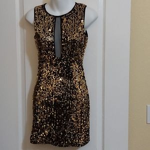 Akria Chicago Red Label  Gold Mini Dress SZ Small